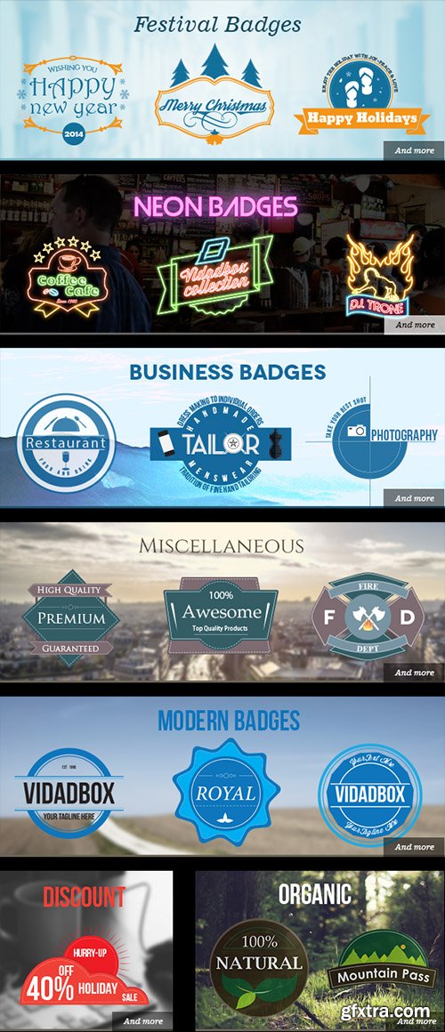 Videohive 80+ Badges : Corporate/Festival/Neon/Organic 8654881