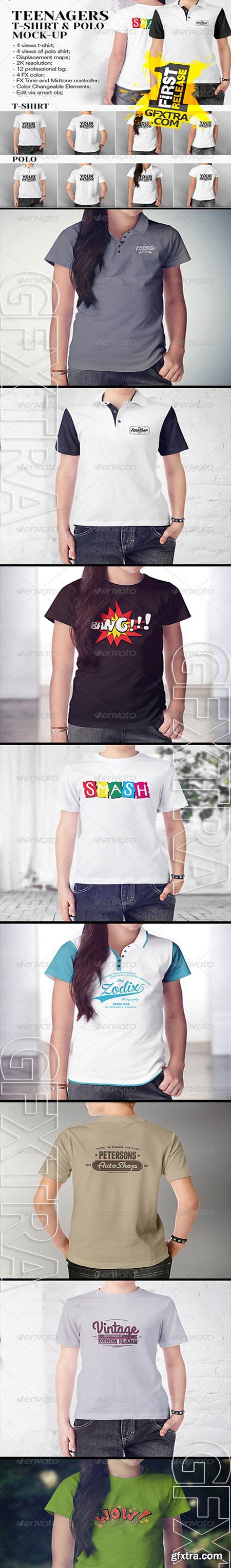 Teenagers T-Shirt and Polo Shirt Mock-up - GraphicRiver 8325275