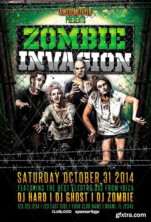 Zombie Invasion Halloween Party Flyer Template