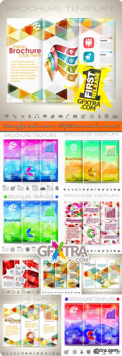 Business flyer brochure vector set - Tri fold business brochure vector set 60