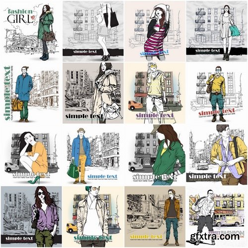 People in fashionable clothes vector images 25 Eps