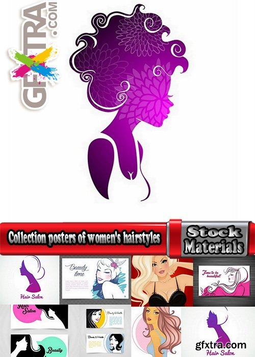 Collection posters of women's hairstyles vector images 25 Eps