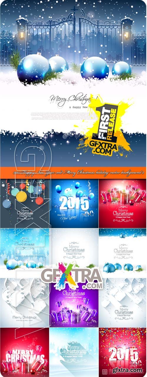 2015 Happy New Year and Merry Christmas holiday vector background 2