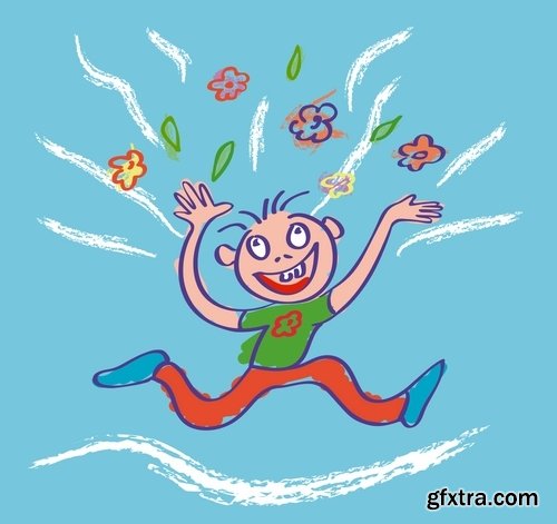 Collection of cartoon happy kids vector images 24 Eps