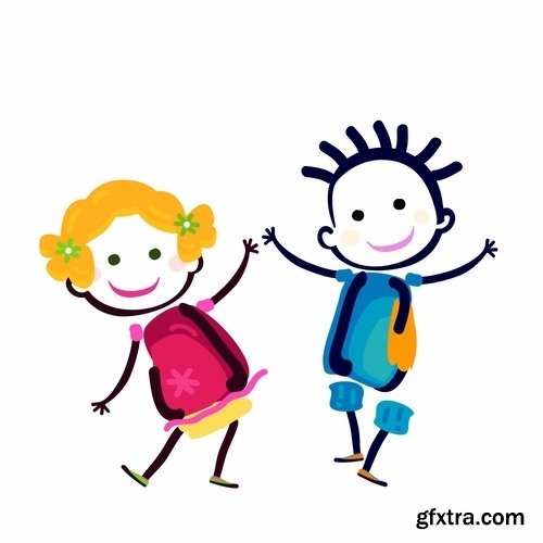 Collection of cartoon happy kids vector images 24 Eps