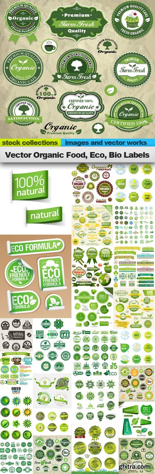 Vector Organic Food, Eco, Bio Labels,25 x EPS