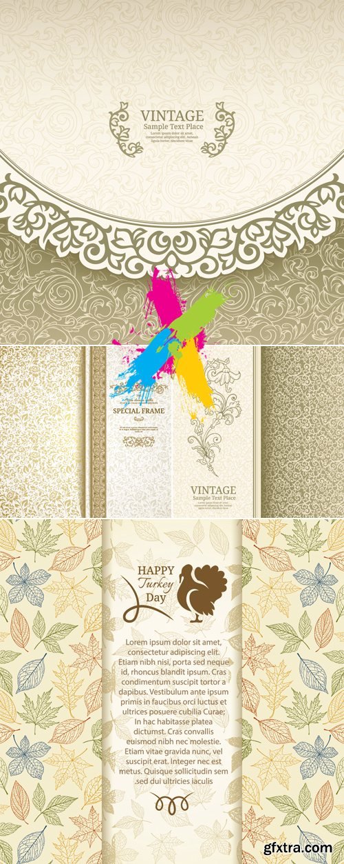 Beige Vintage Floral Backgrounds Vector