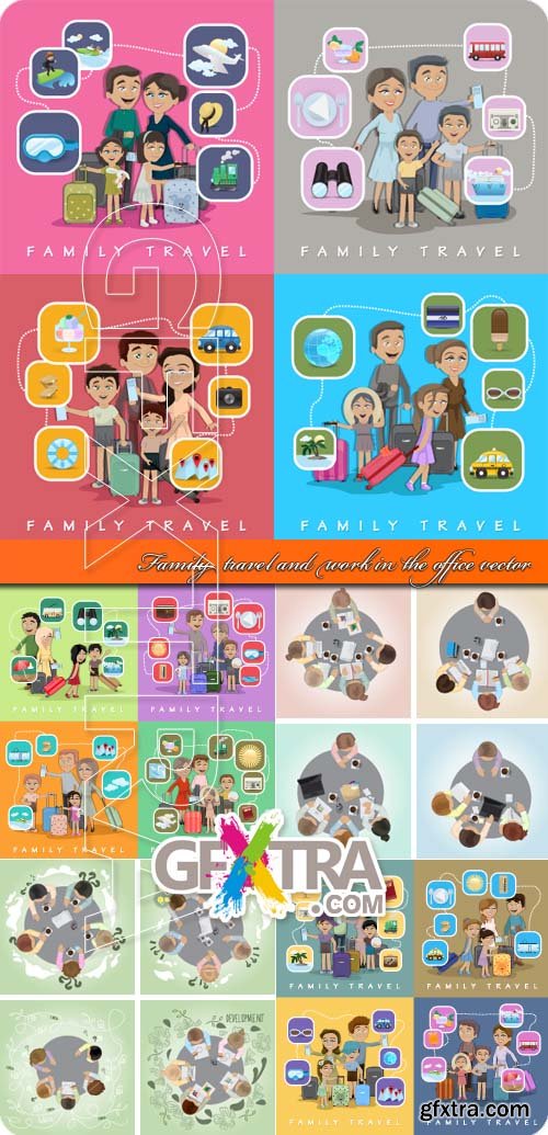 Family travel and work in the office vector