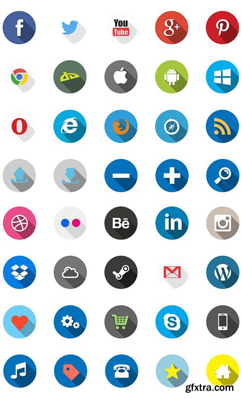 PSD Web Icons - Flat Long Shadow Icons