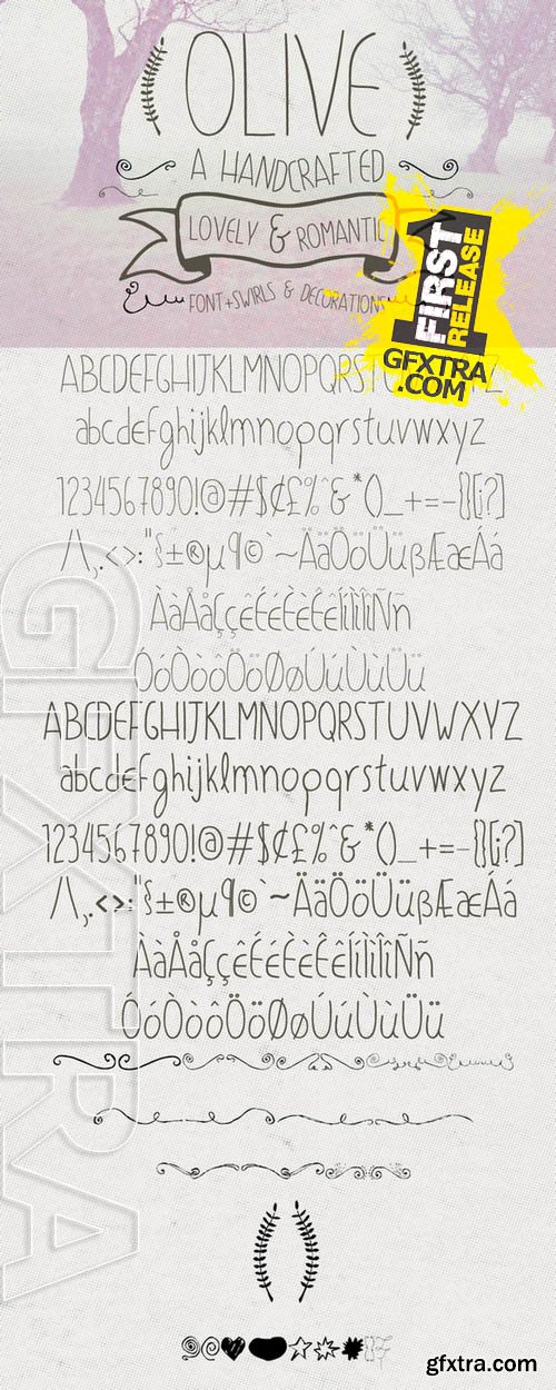 Olive Hand Drawn Font + Decorations