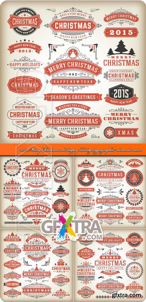 2015 Merry Christmas and happy holidays label typographic elements vector