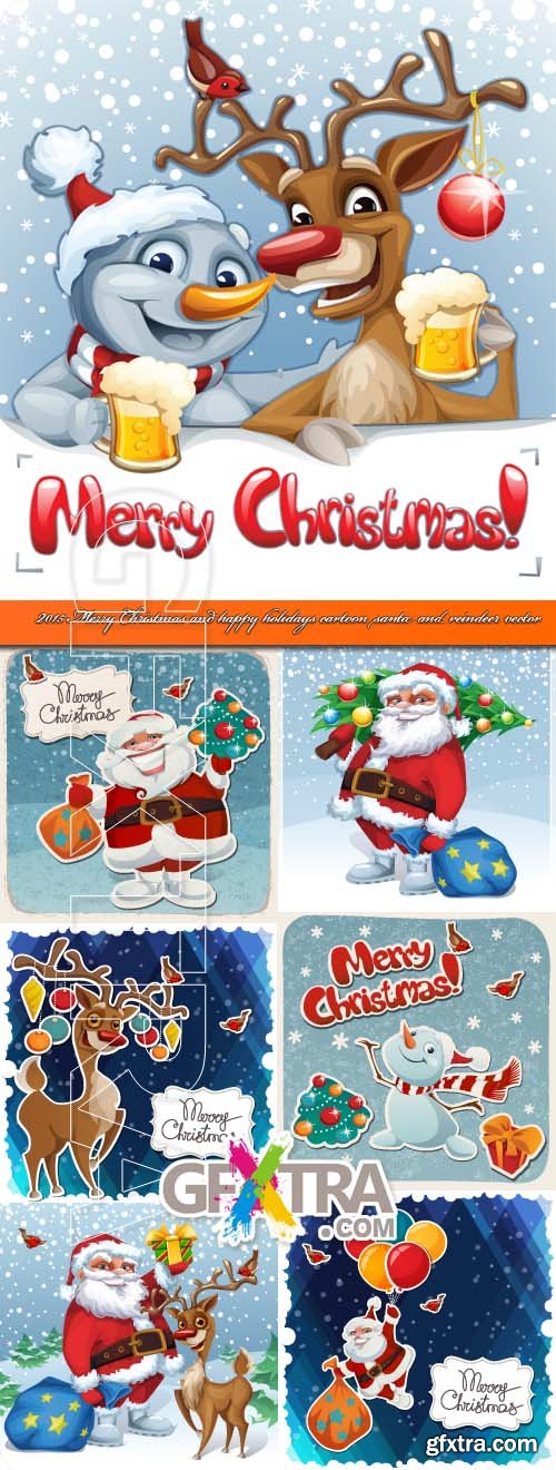 2015 Merry Christmas and happy holidays cartoon santa and reindeer vector
