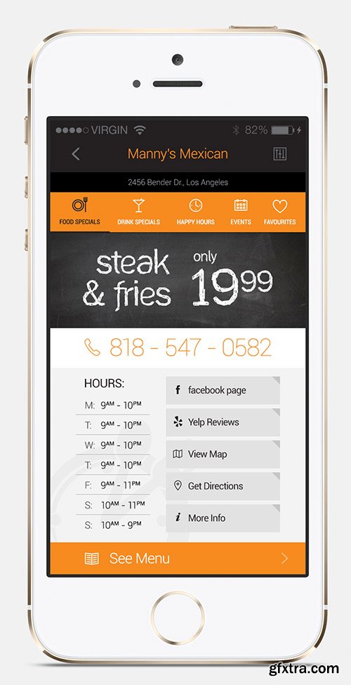 PSD Flat Design - Restaurant App Detail (iPhone 5S Source)