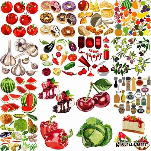 Collection of various food vector images 25 Eps