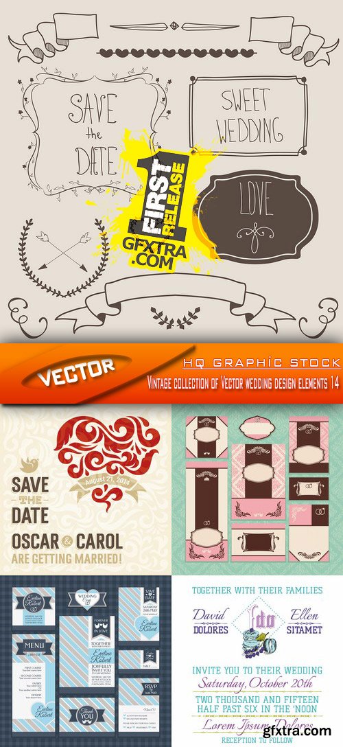 Stock Vector - Vintage collection of Vector wedding design elements 14