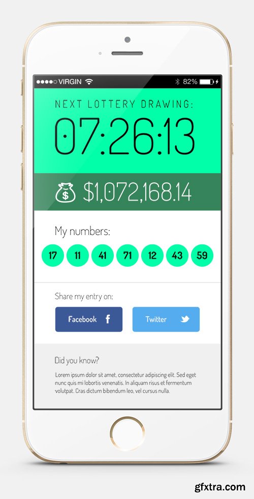 PSD Flat Design - Lottery app iOS screen (iPhone 5S Source)