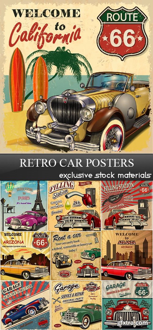 Retro Car Posters, 25xEPS