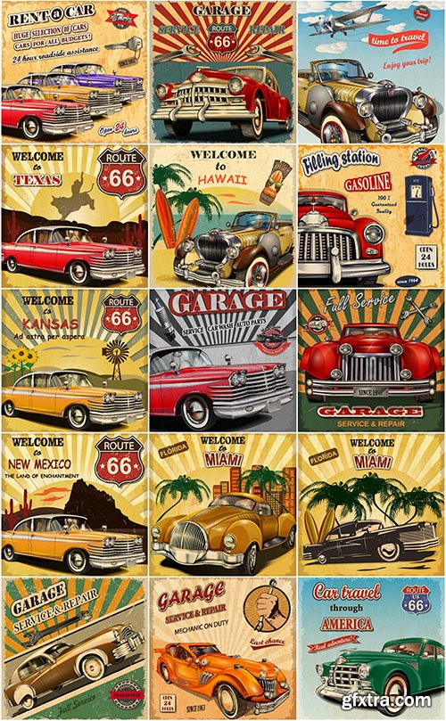 Retro Car Posters, 25xEPS