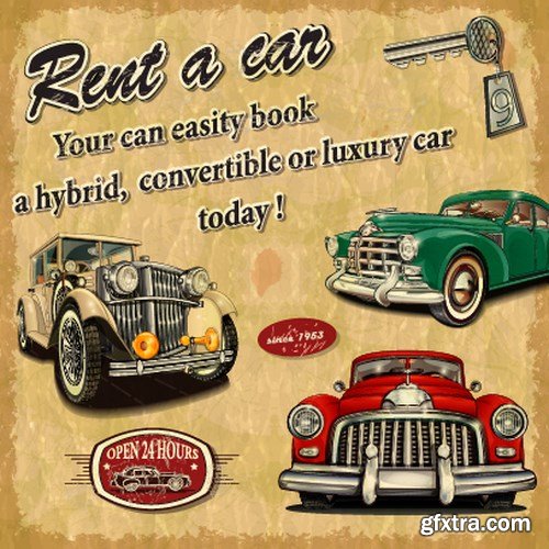 Retro Car Posters, 25xEPS