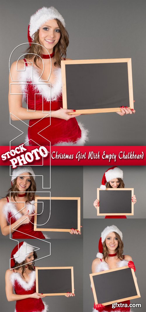 Stock Photo - Christmas Girl With Empty Chalkboard