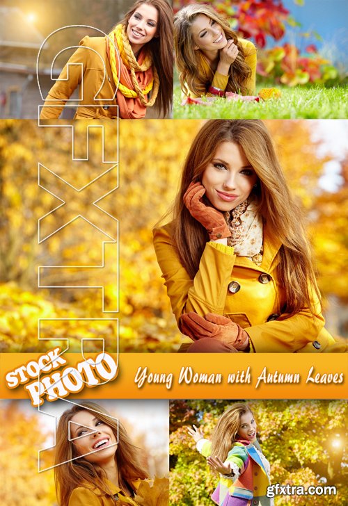 Stock Photo - Young Woman with Autumn Leaves