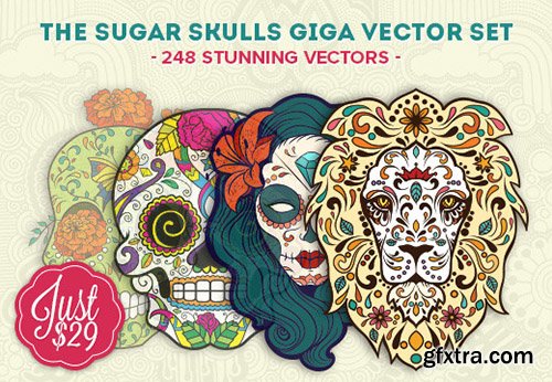 The Sugar Skulls Giga Vector Set: 248 Stunning Vectors