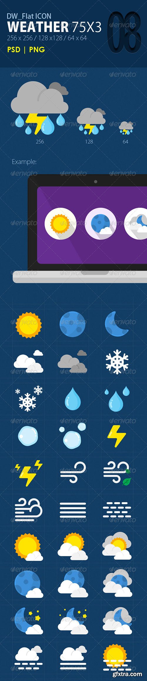 GraphicRiver 75 Flat ICONs (Weather) 5964356