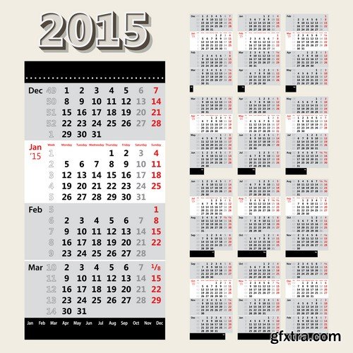 Stock Vectors - Calendar 2015 2, 25xEPS