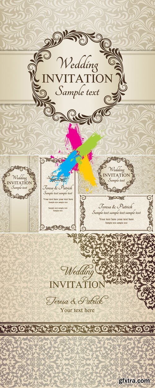 Beige Wedding Invitation Cards Vector