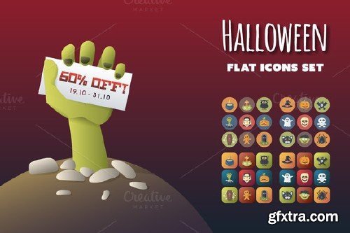 CreativeMarket - Halloween Flat Icons Set 95987