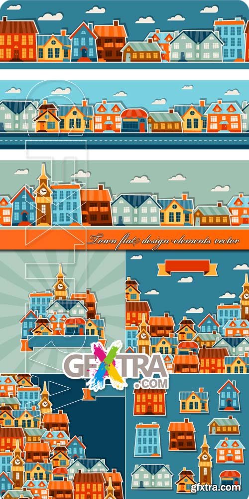 Town flat design elements vector