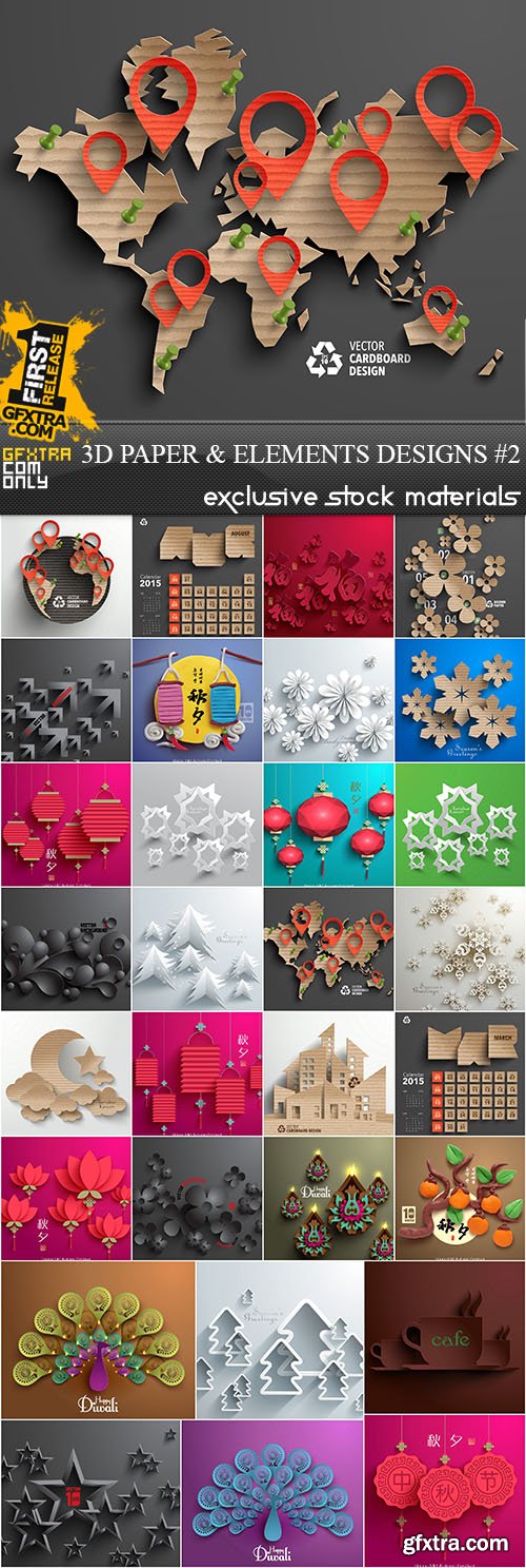 3D Paper and Elements of Design #2, 30xEPS