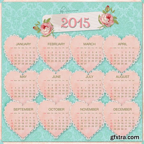 Scrap-kit - Hearts Calendar Elements For 2015 Year