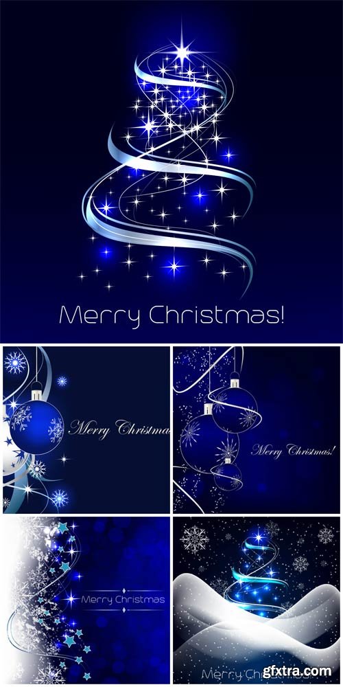 Blue Christmas background, Christmas tree and balls vector