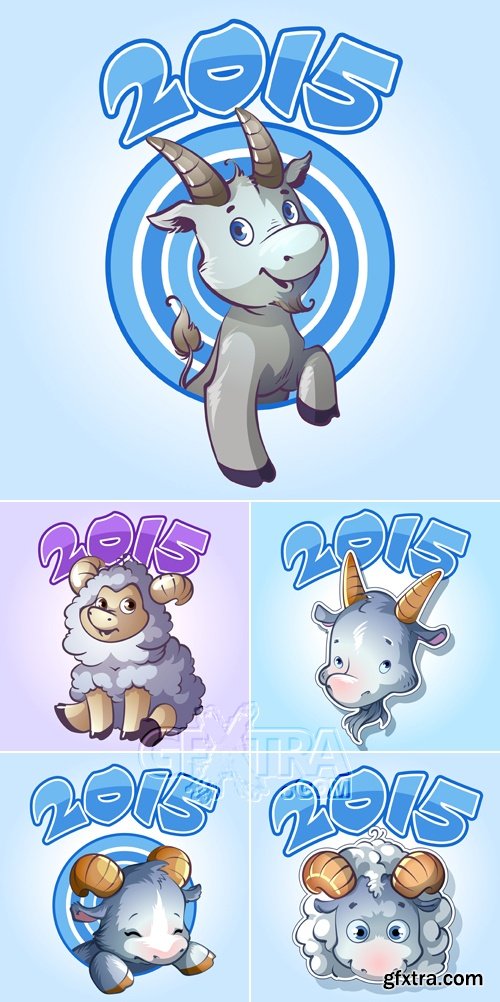 Sheep & Goat - Symbol Of 2015 New Year Vector