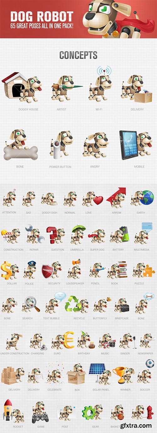 Dog Robot Cartoon Character Set