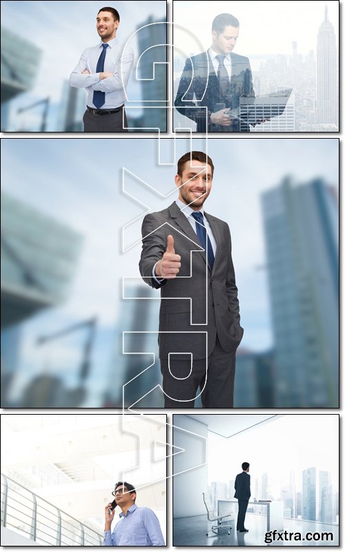 Businessman looking megalopolis through window - Stock photo