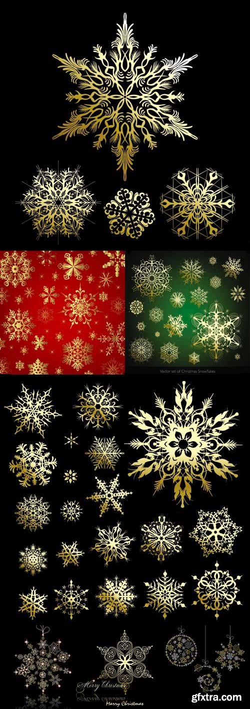 Winter gold snowflakes vector