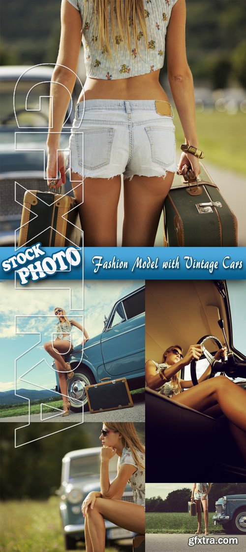 Stock Photo - Fashion Model with Vintage Cars