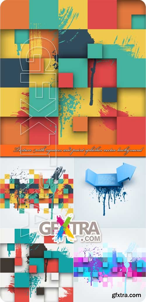 Texture with squares and paint splashes vector background