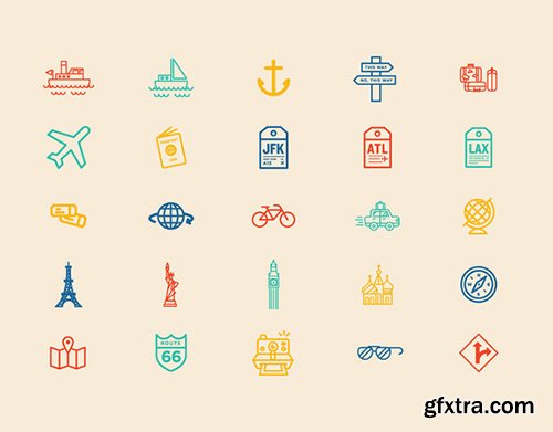 30 AI Travel Vector Icons