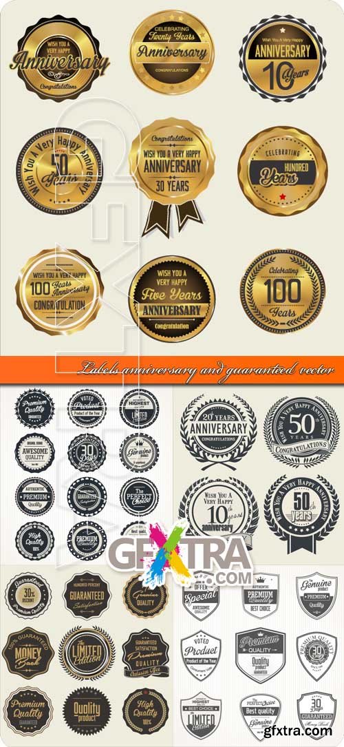 Labels anniversary and guaranteed vector