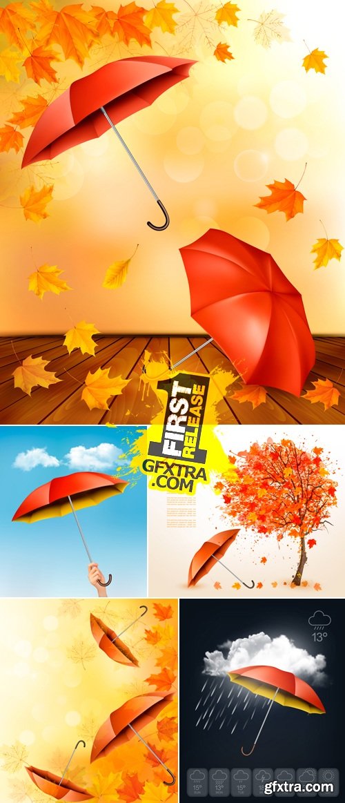 Umbrella & Autumn Leaves Backgrounds Vector