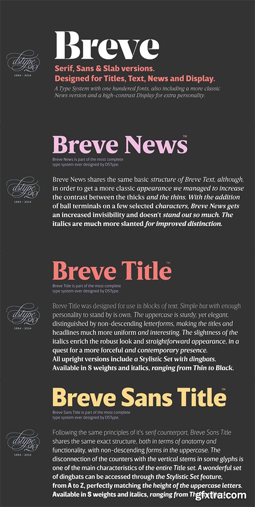 Breve Font Bundle - 8 Font Family 100 Fonts 5.000$