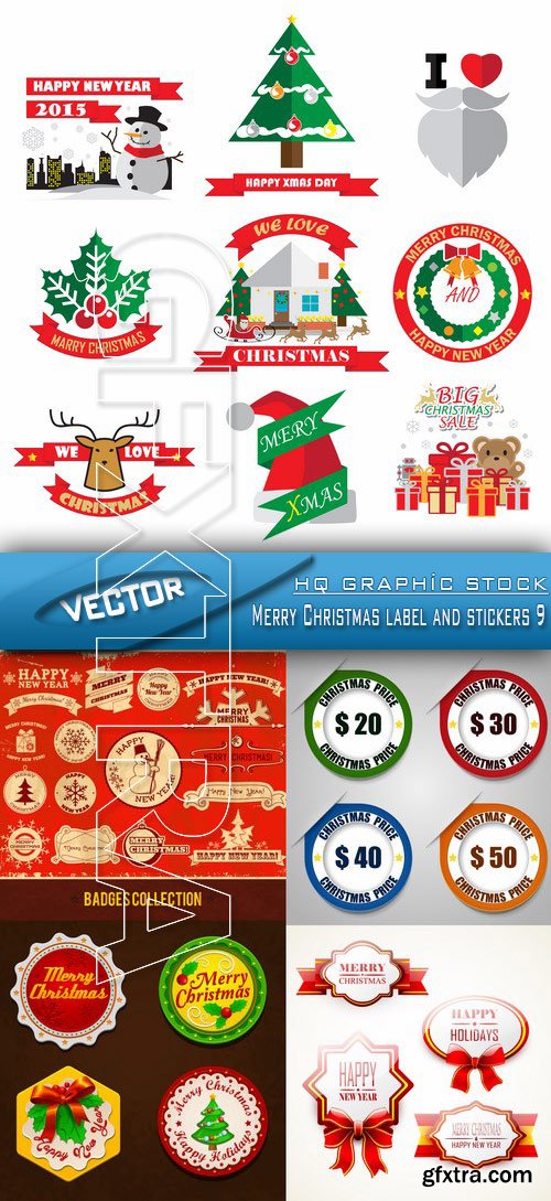 Stock Vector - Merry Christmas label and stickers 9