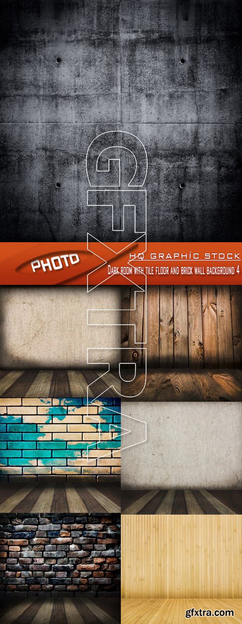 Stock Photo - Dark room with tile floor and brick wall background 4