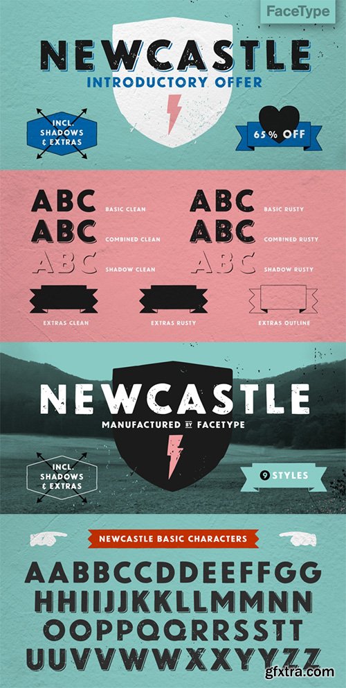 Newcastle Font Family - 9 Font 36$