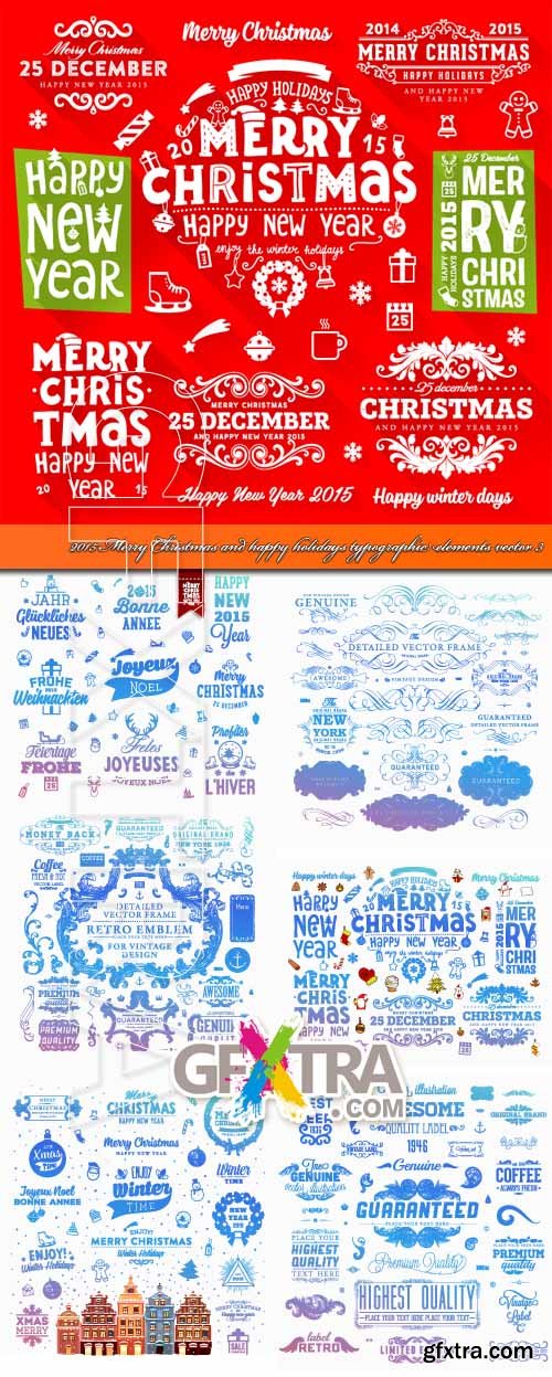 2015 Merry Christmas and happy holidays typographic elements vector 3