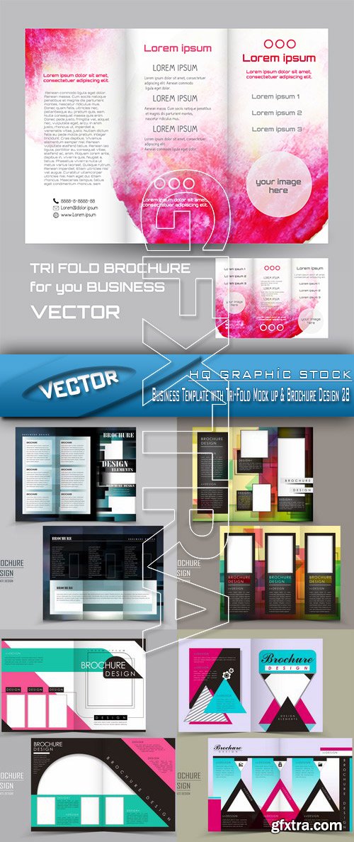 Stock Vector - Business Template with Tri-Fold Mock up & Brochure Design 28