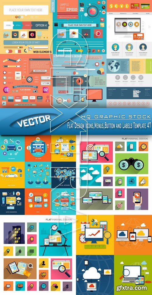 Stock Vector - Flat Design Icons,Menus,Button and Labels Template 47